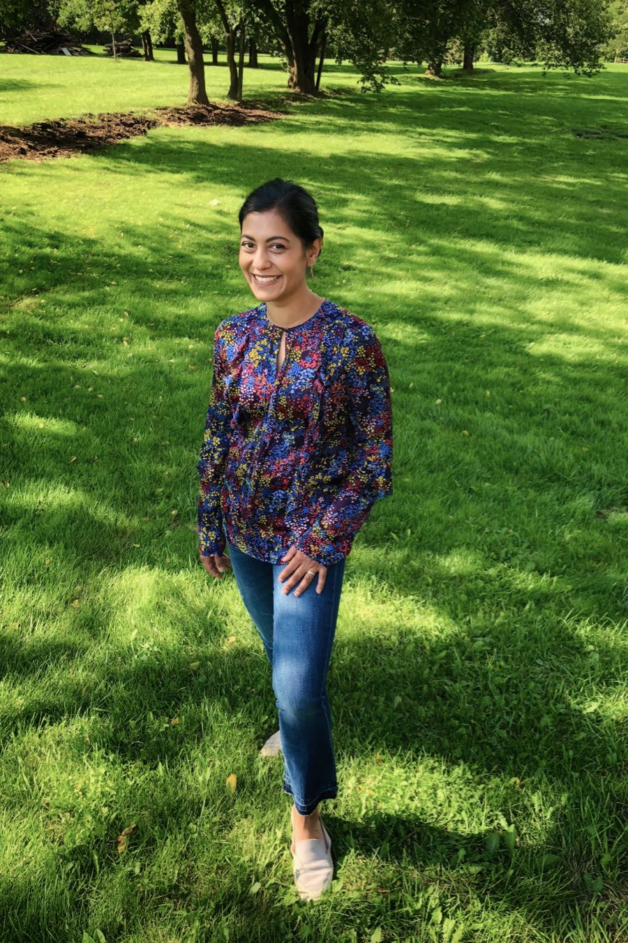 L.K.Bennett Blouse + Jeans + Slip-on Sneakers