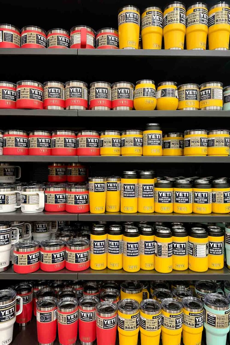 Yeti drinkware on shelves