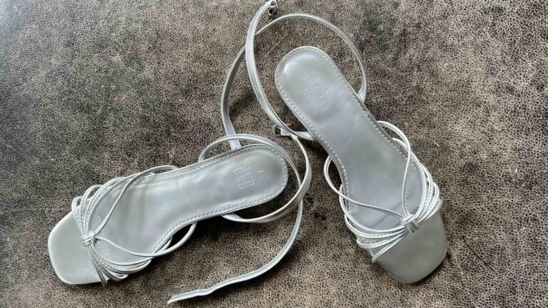Image of strappy silver flat sandals