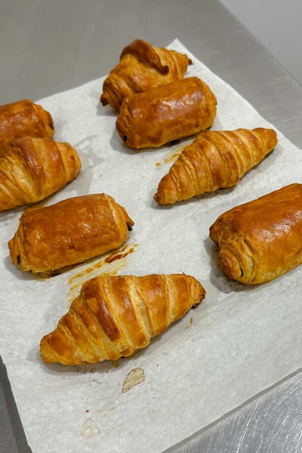 6 croissants on parchment paper