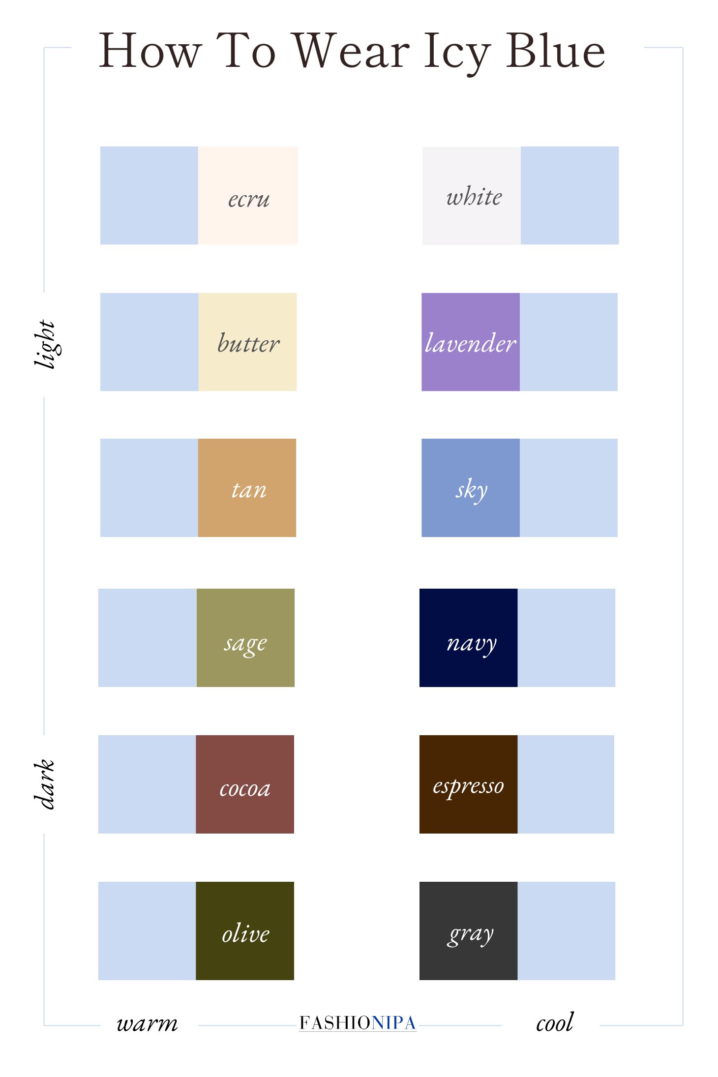 Color palette showing 12 colors that pair with icy blue.